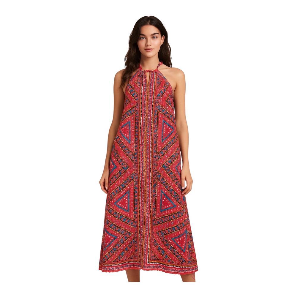 Flying Tomato Red Multicolor Geometric Halter Maxi Dress size medium